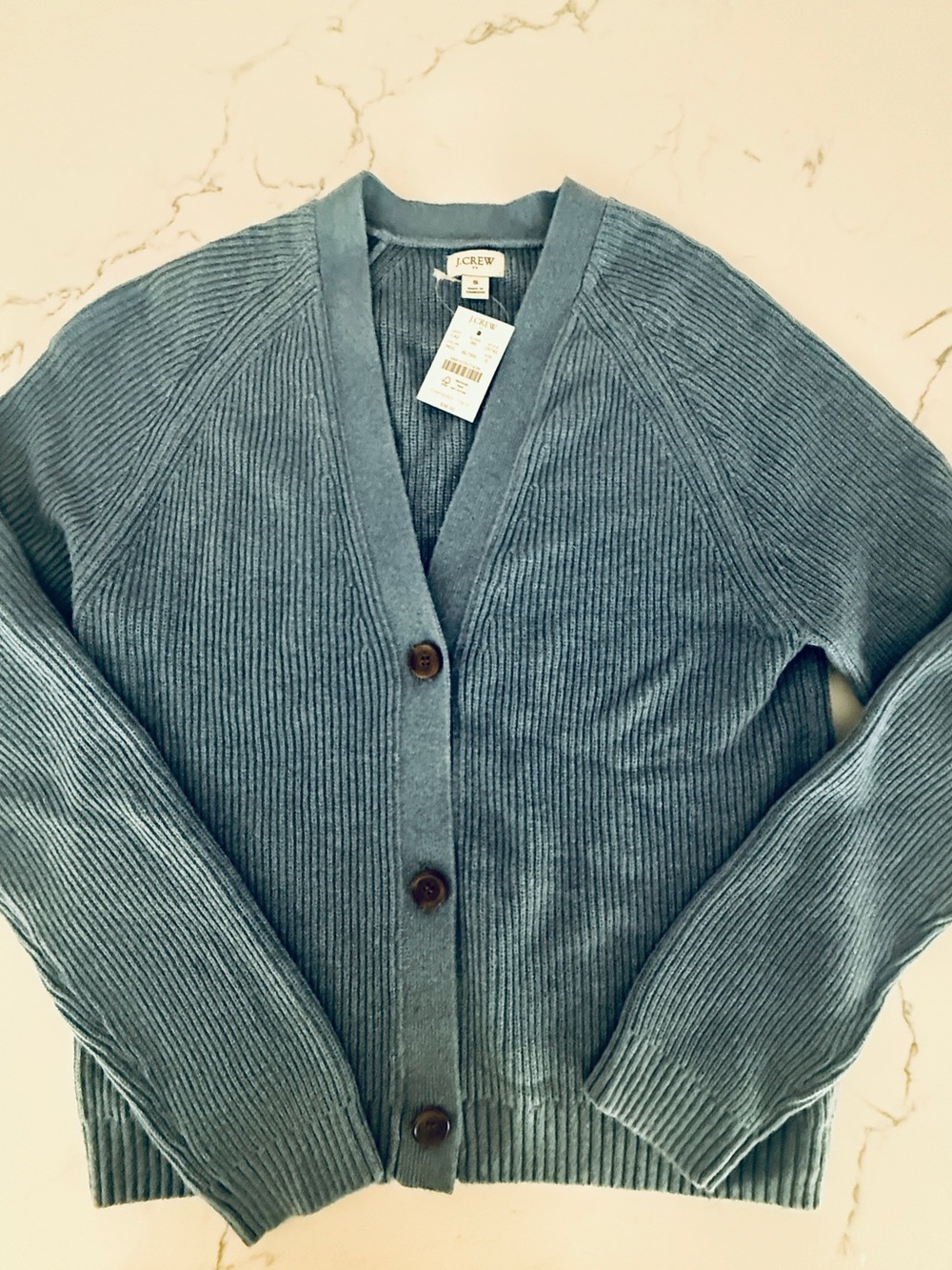 J. Crew Women's Ribbed Button-Front Cardigan - Dusty Blue - Picture 4 of 6
